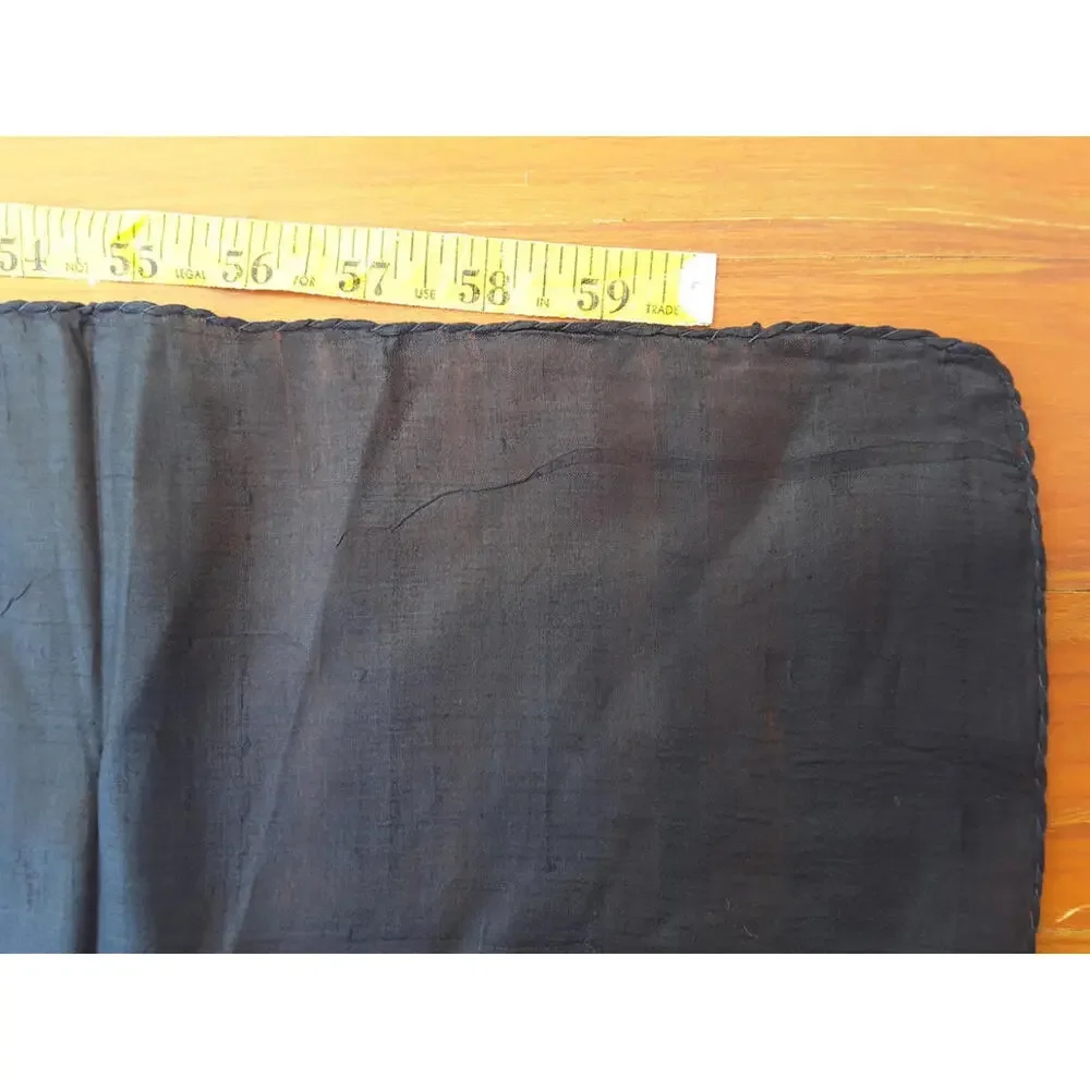 Vintage 1970s Black Pure 100% Silk Oblong Scarf MADE INDIA Rich Looking Handmade